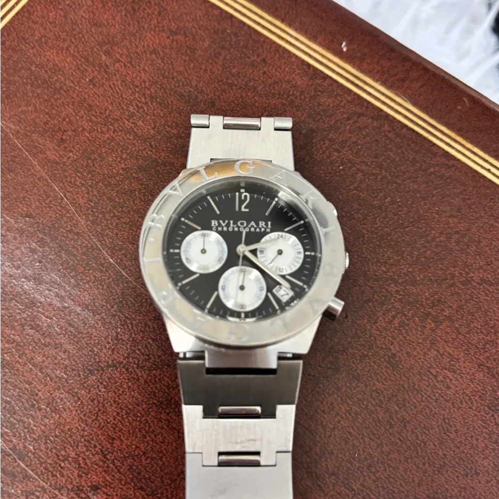 Bvlgari Diagono Silver and Black Chronograph Watch